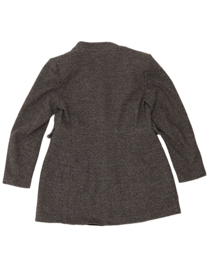 Zara Damen 1-Knopf-Blazerjacke UK 16 Große graue Baumwolle mit Fischgrätenmuster