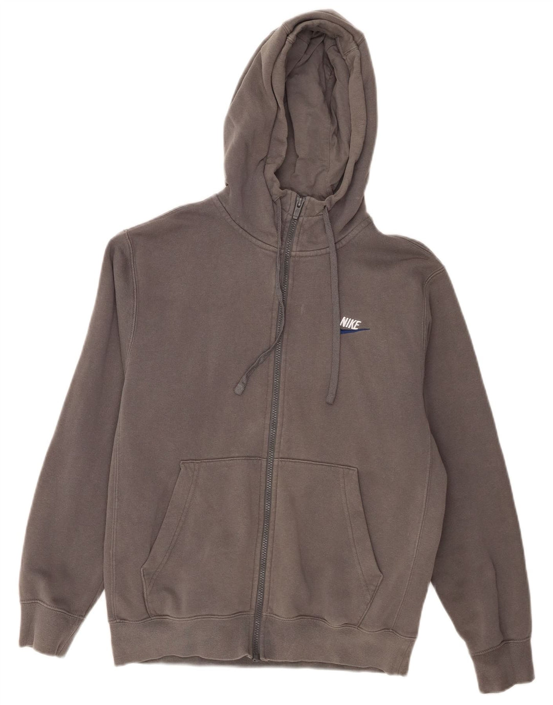NIKE Mens Zip Hoodie Sweater Small Grey Cotton