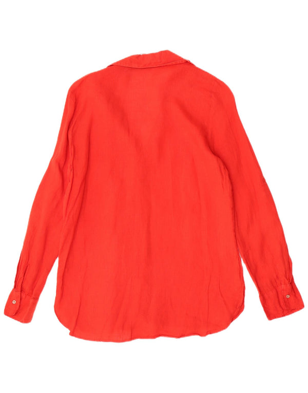 Zara Damen Langarm-Hemd, normal, UK 14, Mittelrot, Leinen