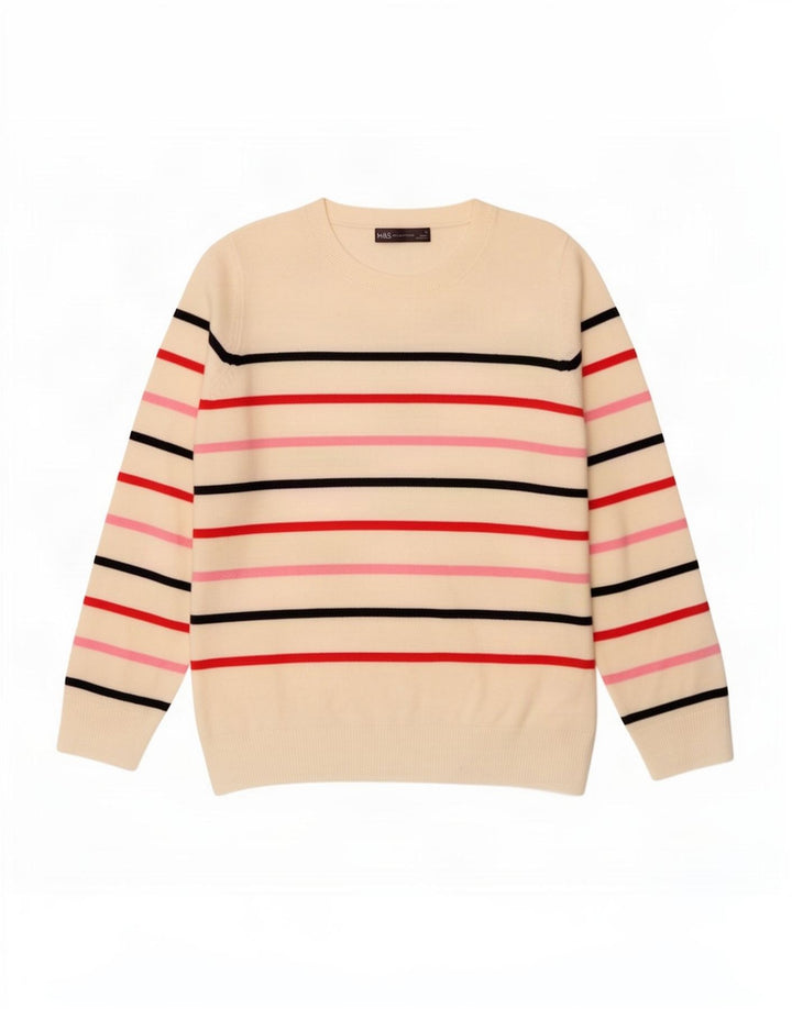Marks & Spencer Damen-Pullover mit Rundhalsausschnitt, Gr. 12, mittelweiß gestreift
