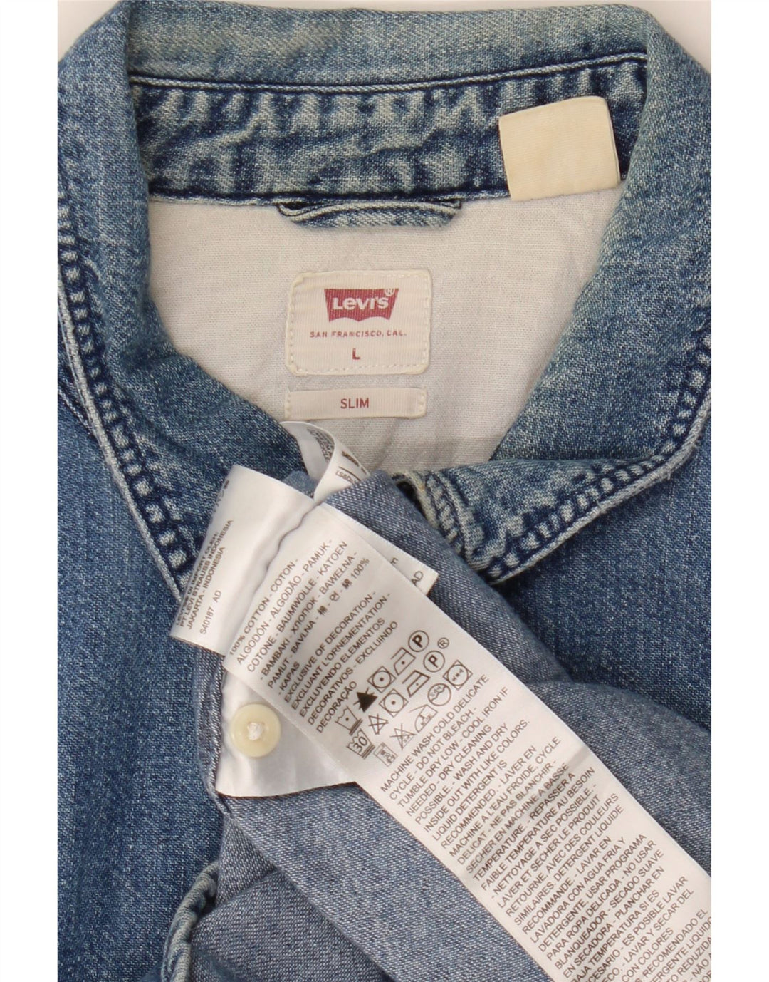 Levi's Herren Slim Jeanshemd UK 40 Large Blau Baumwolle