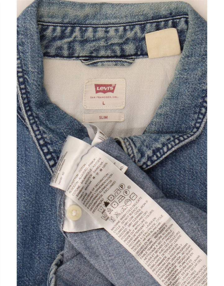 Levi's Herren Slim Jeanshemd UK 40 Large Blau Baumwolle