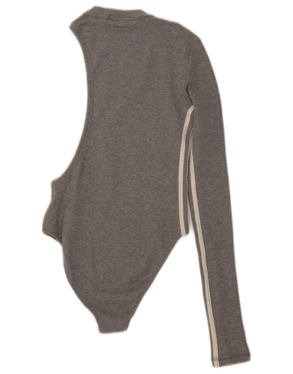 Adidas Damen One Shoulder Bodysuit UK 10 Small Graue Baumwolle