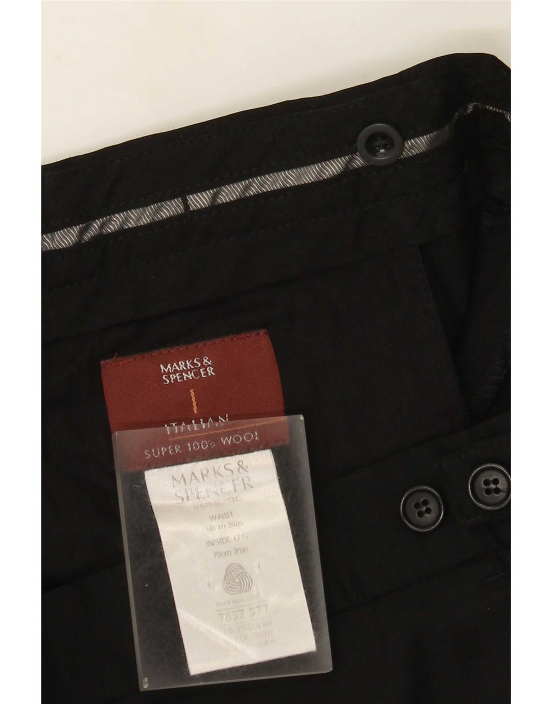 Gerade Herren-Anzughose von Marks & Spencer, W34, L31, schwarze Wolle