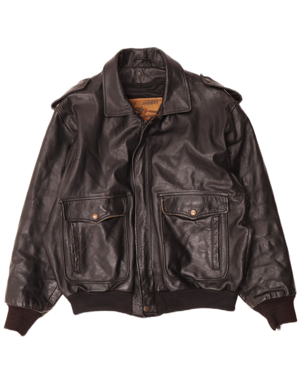 Vintage Mens Leather Flight Aviator Jacket EU 52 XL Black Leather