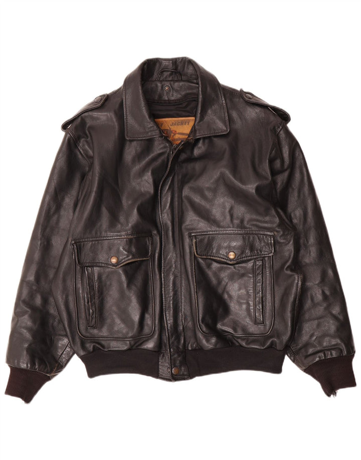 Vintage Herren Leder Fliegerjacke EU 52 XL Schwarzes Leder