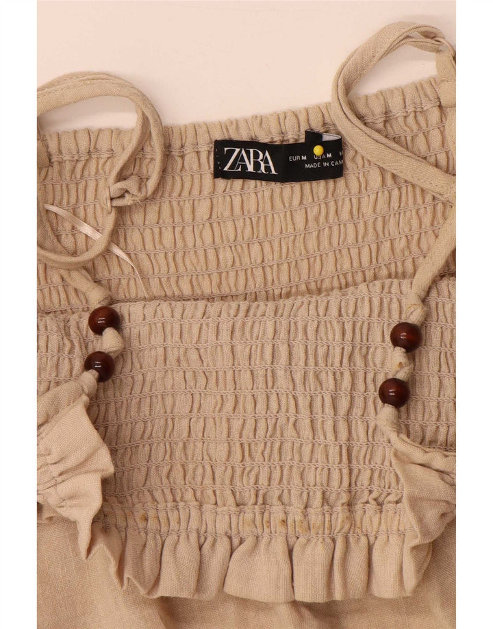 Zara Damen Ärmelloses A-Linien-Kleid UK 12 Mittelbeige