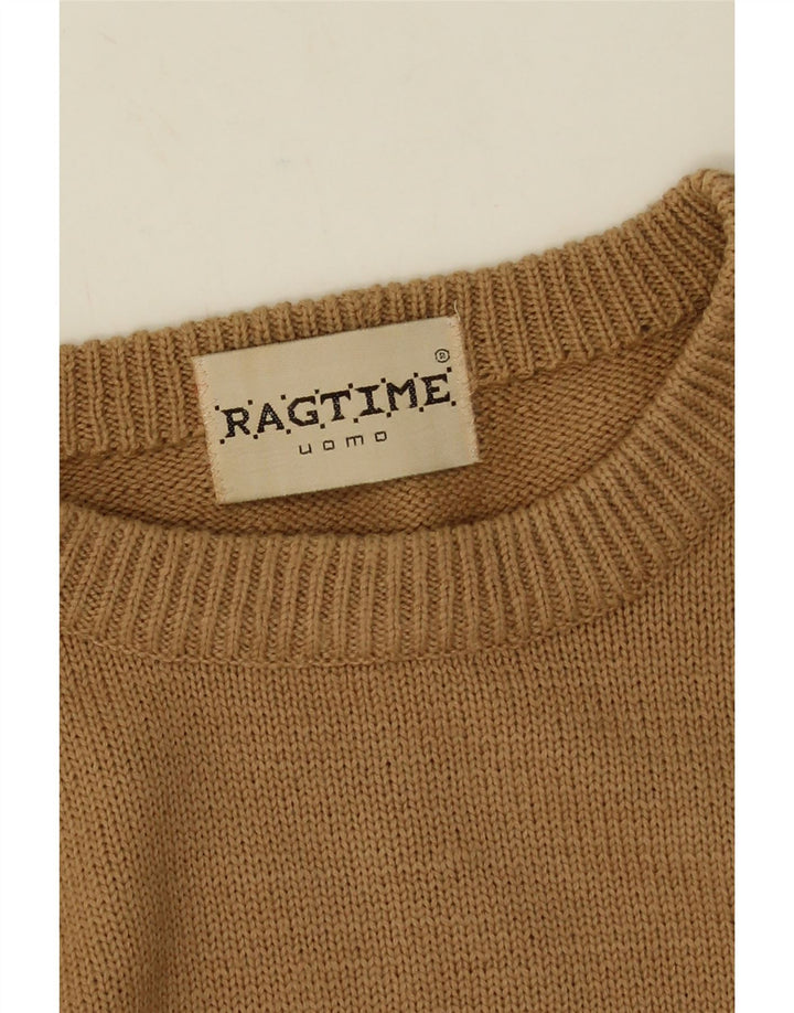 Vintage Herren Pullover mit Rundhalsausschnitt, groß, braun gestreift