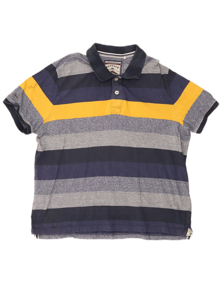 FAT FACE Herren Poloshirt 2XL Marineblau gestreift aus Baumwolle