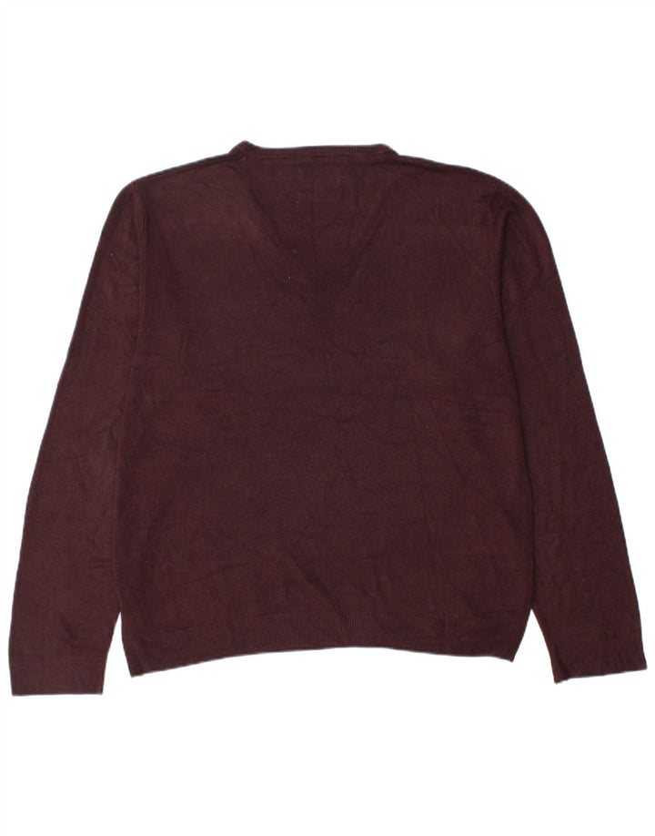 Marks & Spencer Herren-Pullover mit V-Ausschnitt, groß, burgunderfarbenes Acryl