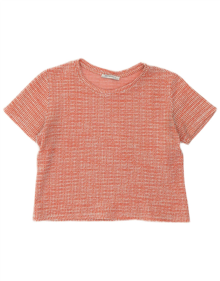 ZARA Womens Crop T-Shirt Top UK 12 Medium Red Geometric