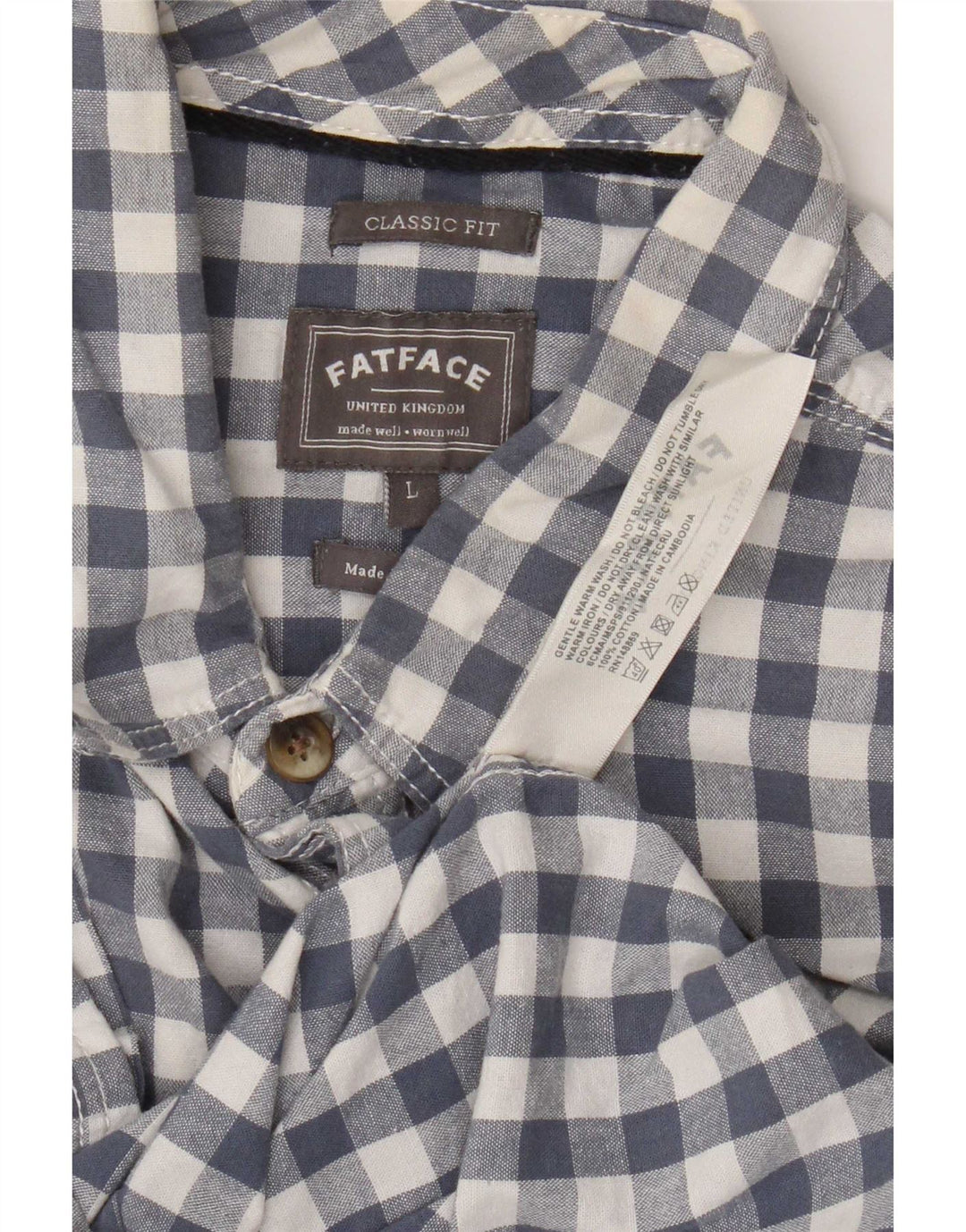 Fat Face Herren-Hemd, kurzärmelig, klassische Passform, groß, blau, Gingham-Baumwolle