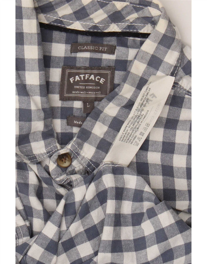 Fat Face Herren-Hemd, kurzärmelig, klassische Passform, groß, blau, Gingham-Baumwolle