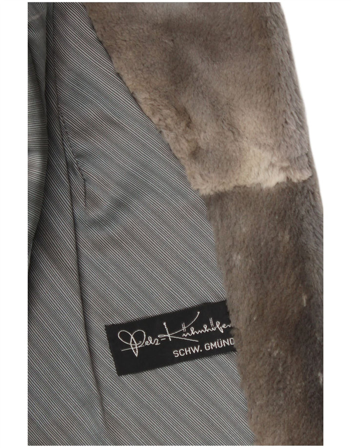 Vintage Damen Pelzmantel UK 14 Großes grau gestreiftes Leder
