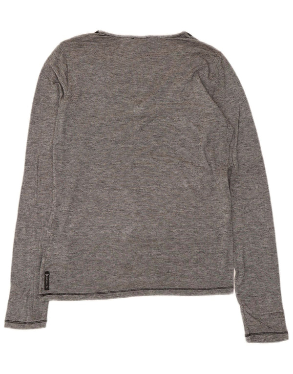 Armani Jeans Damen Top Langarm UK 12 Mittelgraue Nadelstreifen-Viskose
