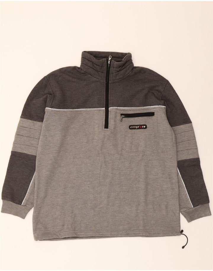 CAMPAGNOLO Mens Zip Neck Sweatshirt Jumper IT 50 Medium Grey Colourblock Vintage Campagnolo and Second-Hand Campagnolo from Messina Hembry 