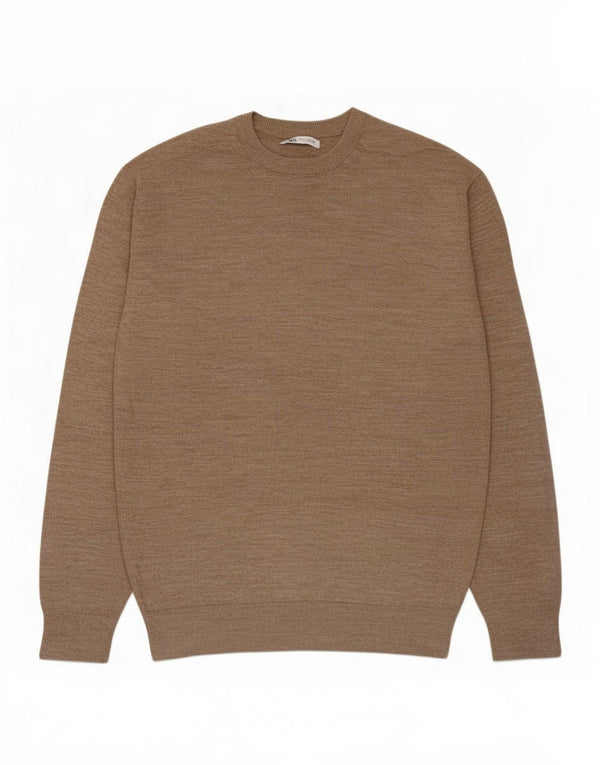 Zara Herren-Pullover mit Rundhalsausschnitt, mittelbraunes Acryl