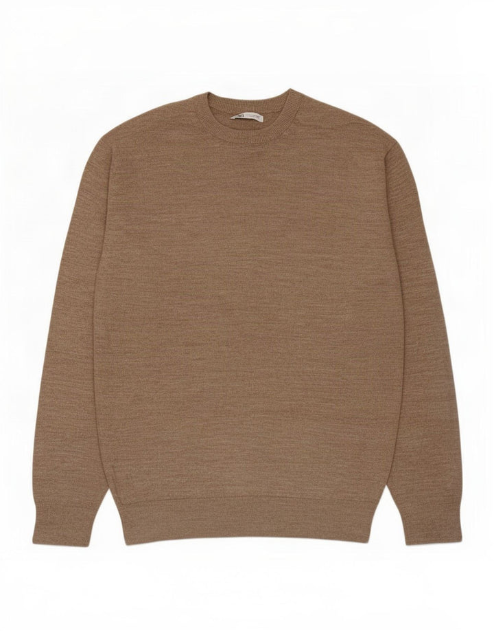 Zara Herren-Pullover mit Rundhalsausschnitt, mittelbraunes Acryl