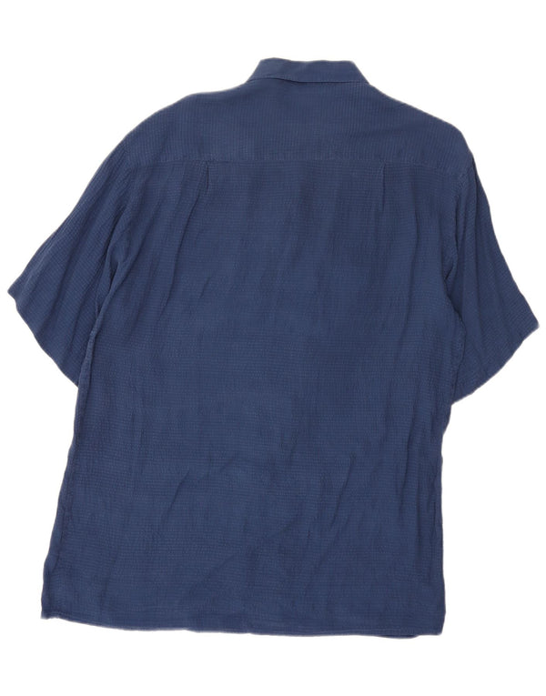Vintage Herren Kurzarmhemd Medium Navy Blue Seide