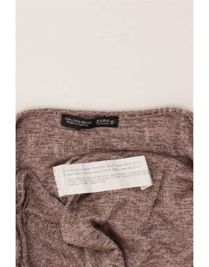 Zara Damen Top Langarm UK 16 Large Braun Polyester