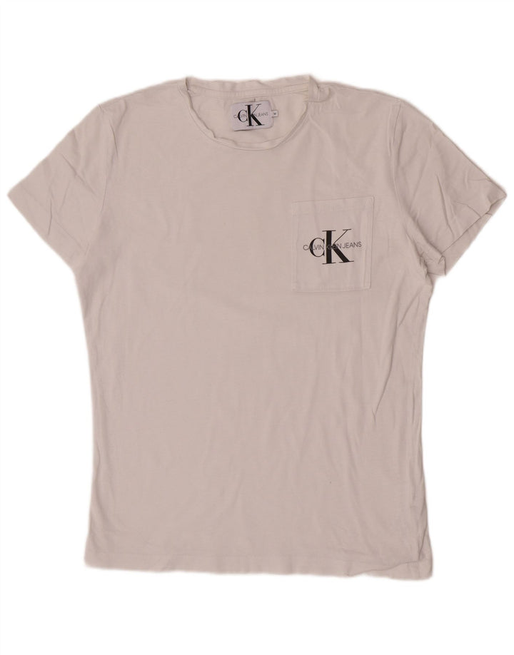 Calvin Klein Jeans Herren Kurzarm-T-Shirt mit normaler Passform, Mittelweiß