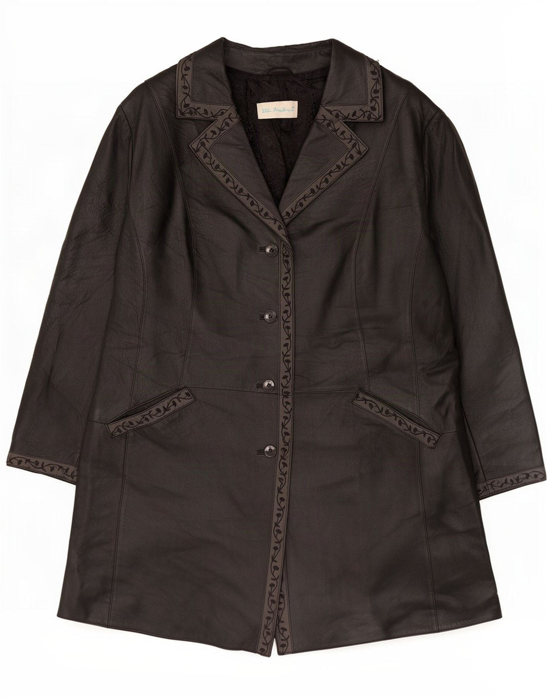 Ulla Popken Damen Ledermantel UK 26 5XL Schwarz geblümt