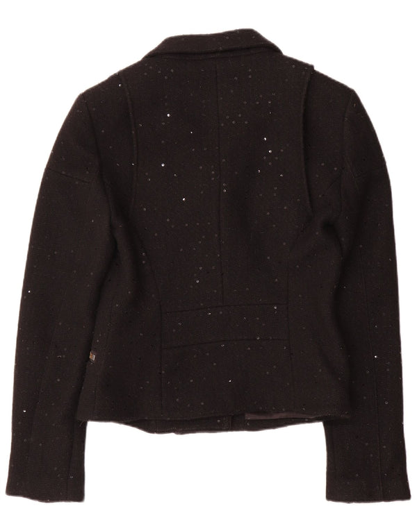 Jack Wills Damen Bikerjacke UK 12 Mittelschwarz gesprenkelte Wolle
