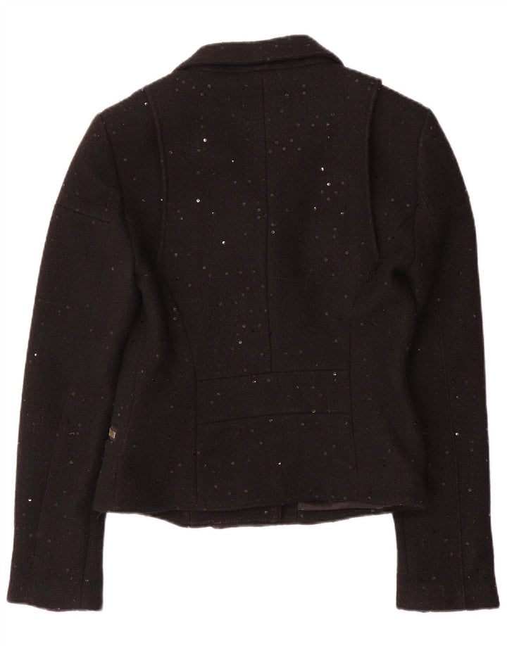 Jack Wills Damen Bikerjacke UK 12 Mittelschwarz gesprenkelte Wolle