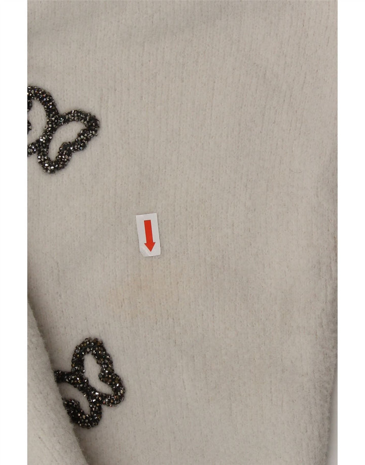 Zara Damen-Pullover mit grafischem Rundhalsausschnitt, Gr. 14, Mittelweiß, Schmetterling