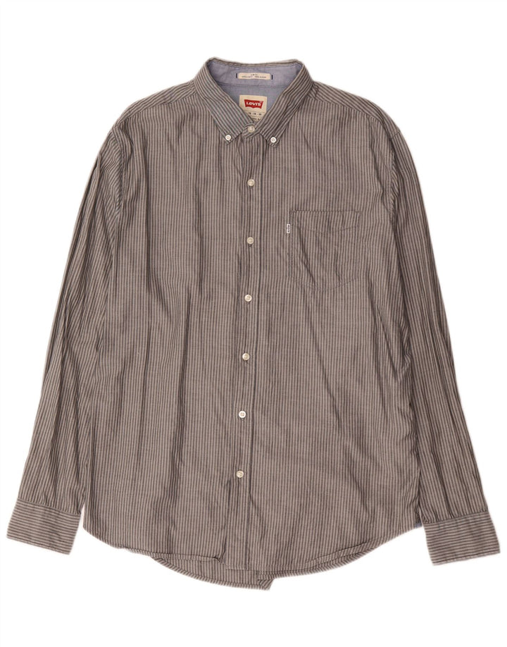 Levi's Herren Slim-Fit-Hemd XL aus grauer Nadelstreifen-Baumwolle