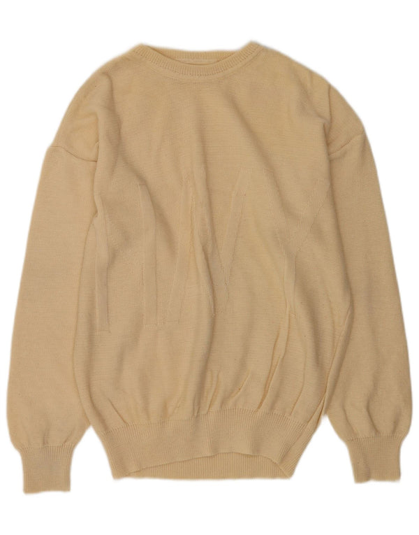 Vintage Mens Boat Neck Jumper Sweater Large Beige Cotton