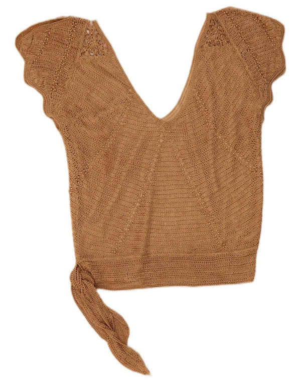 Etam Damen ärmelloses Häkelblusenoberteil UK 10 Small Beige Viskose