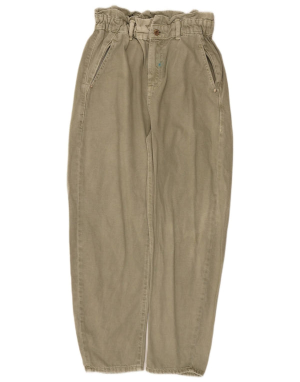Zara Damen High Waist Tapered Cropped Hose EU 36 XS W26 L26 Khaki