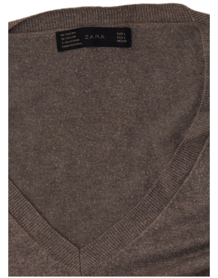 Zara Herren-Pullover mit V-Ausschnitt, groß, grau gefleckter Viskose