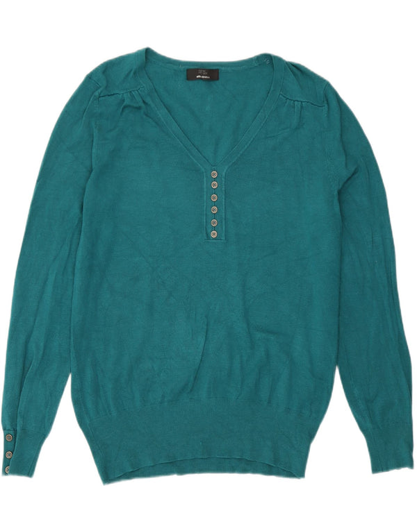 Marks & Spencer Damen-Pullover mit V-Ausschnitt, UK 16, Größe L, Türkis, Viskose