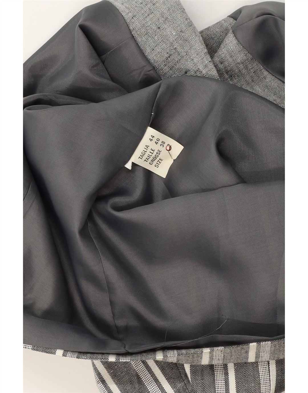 Vintage Damen Crop 1 Knopf Blazer Jacke UK 12 Mittelgrau gestreift