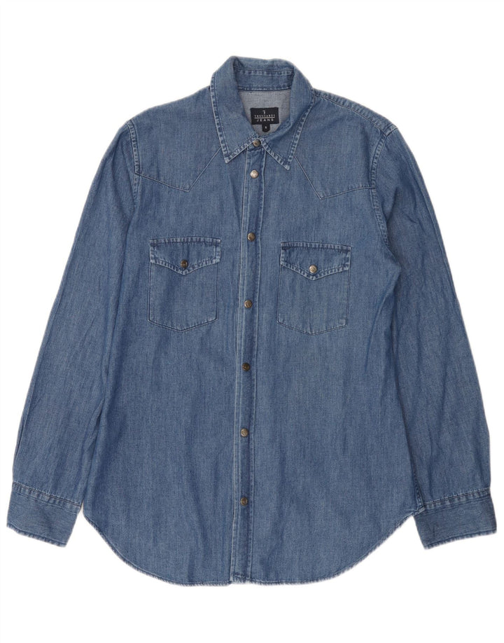 Trussardi Jeans Herren-Jeanshemd, klein, aus blauer Baumwolle