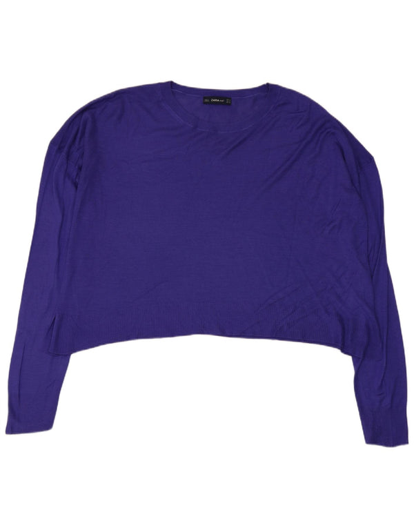 Zara Damen Crop Oversized Pullover mit Rundhalsausschnitt, Gr. 14, Mittelviolett