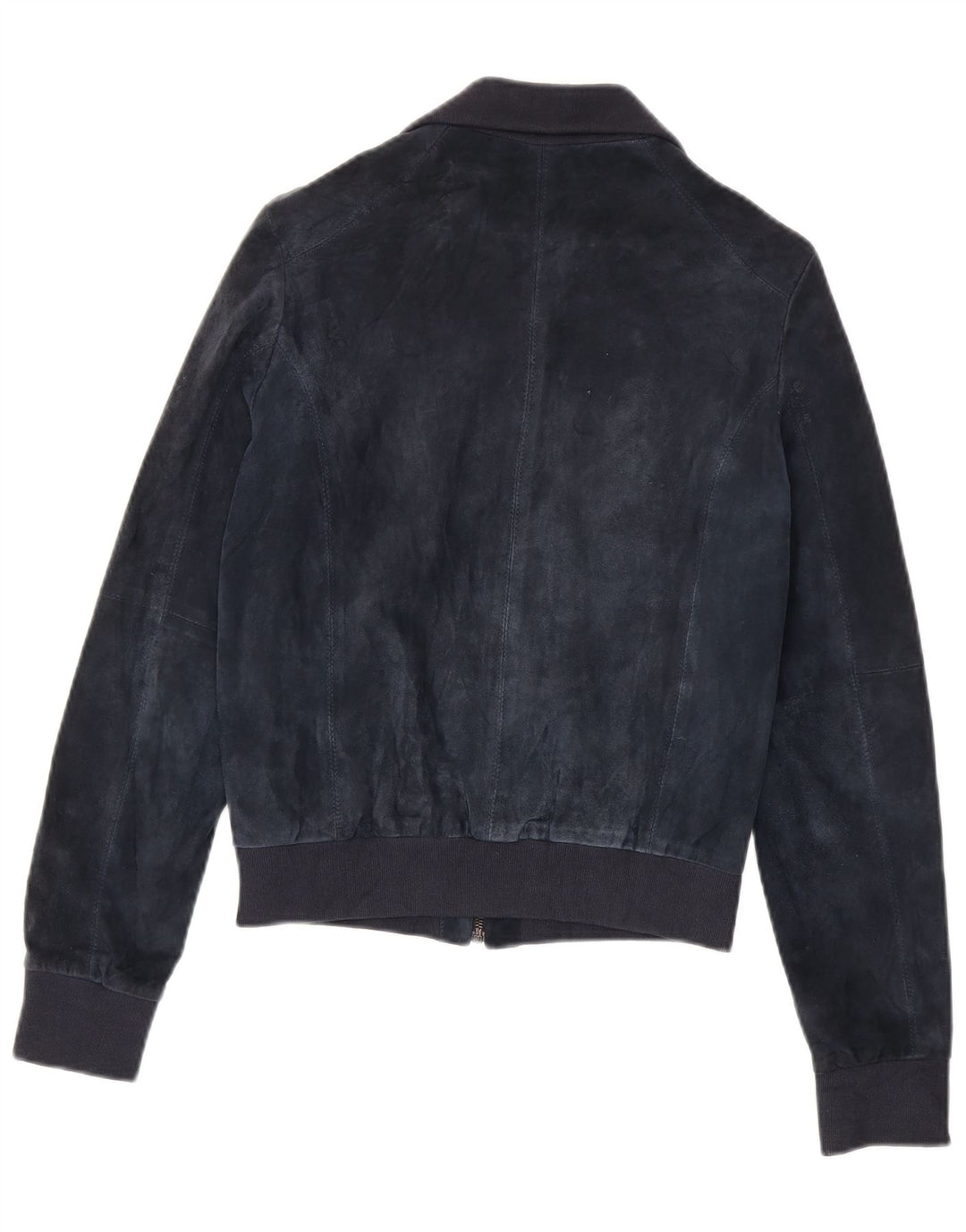 Vintage Damen Wildleder Bomberjacke UK 12 Medium Marineblaues Leder