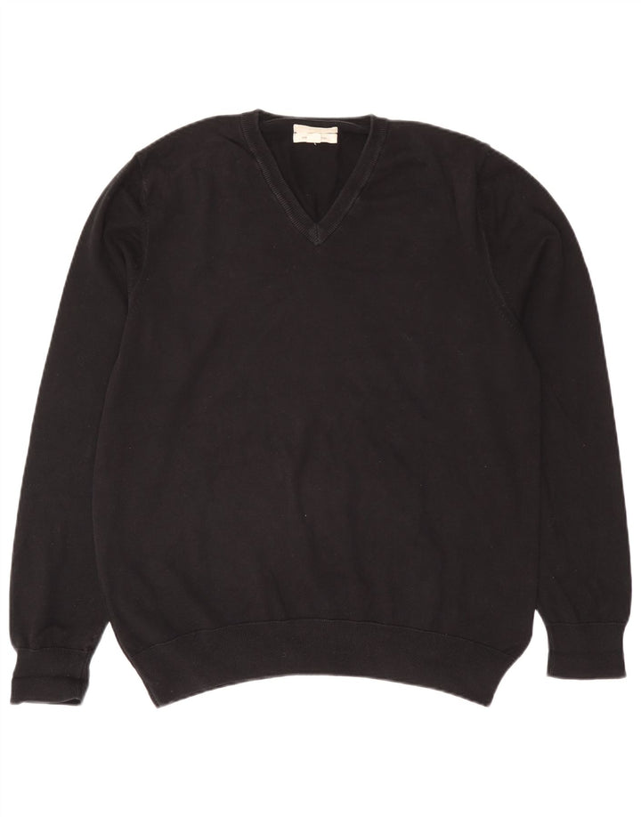 Marks & Spencer Herren-Pullover mit V-Ausschnitt, groß, aus schwarzer Baumwolle