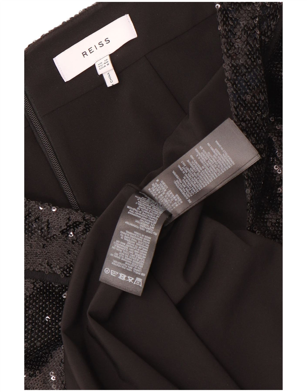 Reiss Damen Pailletten-Bleistiftrock UK 12 Medium W30 Schwarz Polyester