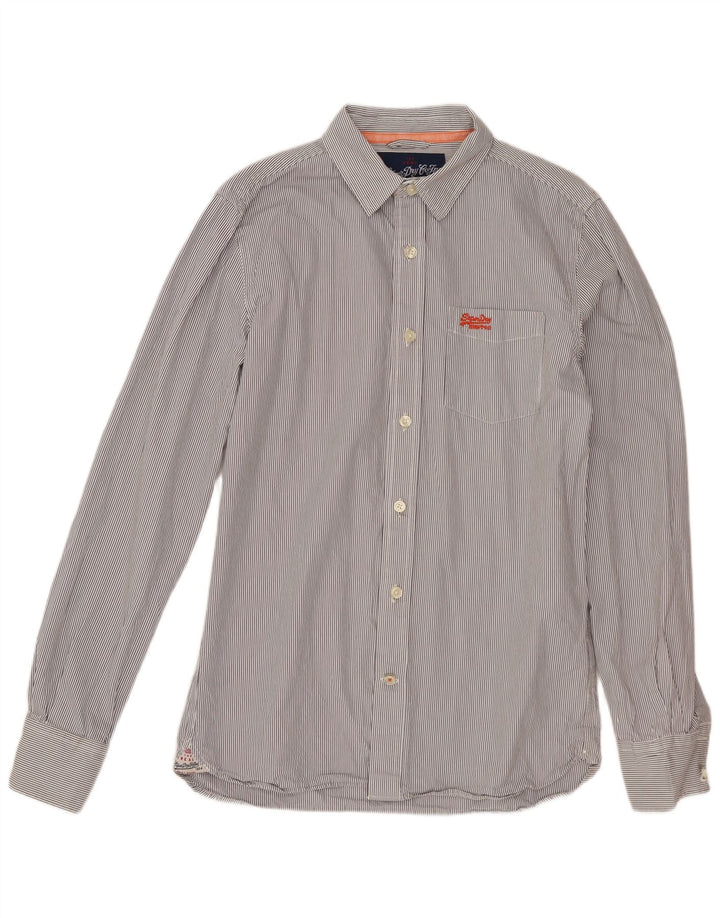 SUPERDRY Herren-Hemd, groß, graue Nadelstreifen-Baumwolle