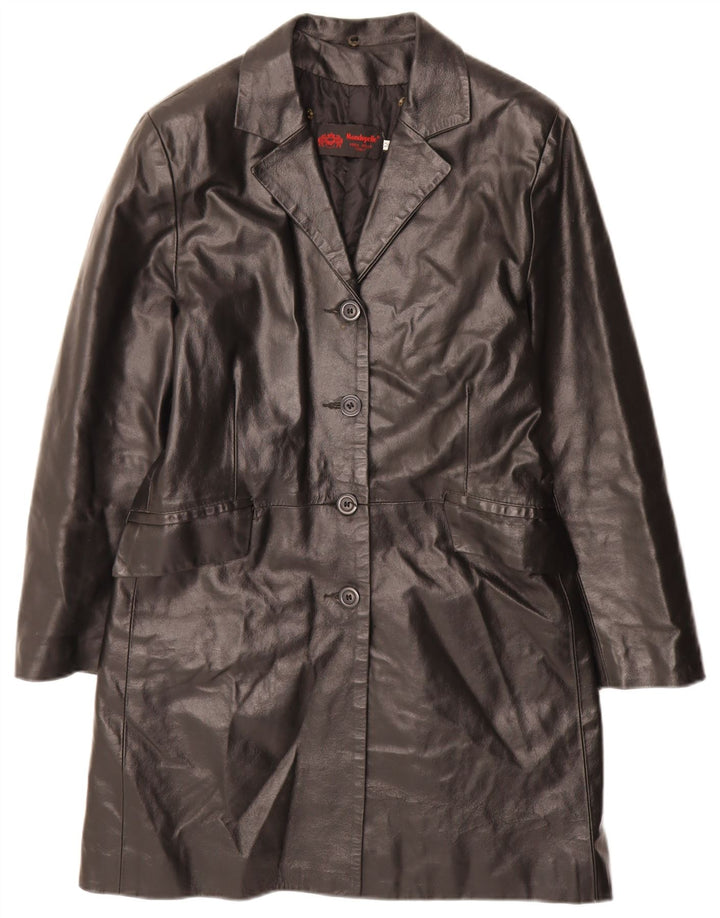 VINTAGE Womens Leather Coat UK 12 Medium Black Leather