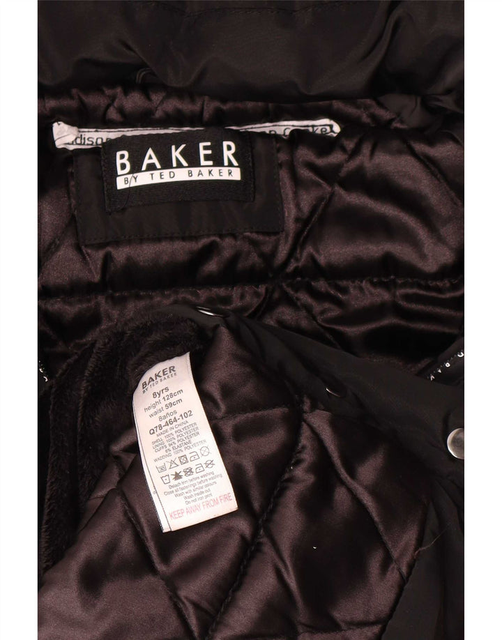 Ted Baker Wattierter Mantel mit grafischer Kapuze für Mädchen, 7–8 Jahre, schwarzes Polyester
