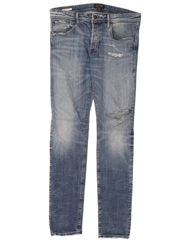 Jack & Jones Herren GLENN Distressed Slim Jeans W33 L34 Blaue Baumwolle