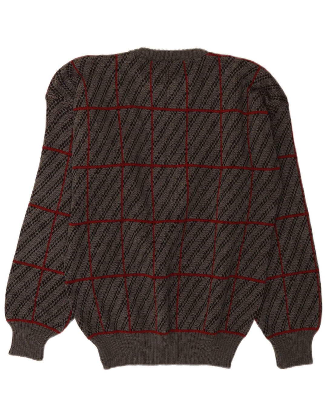 Vintage Herren Pullover mit Rundhalsausschnitt IT 50 Mittelgrau kariertes Acryl