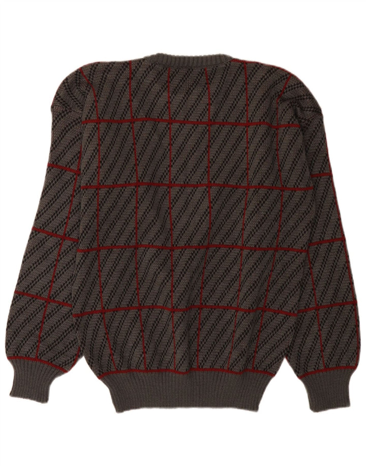 Vintage Herren Pullover mit Rundhalsausschnitt IT 50 Mittelgrau kariertes Acryl