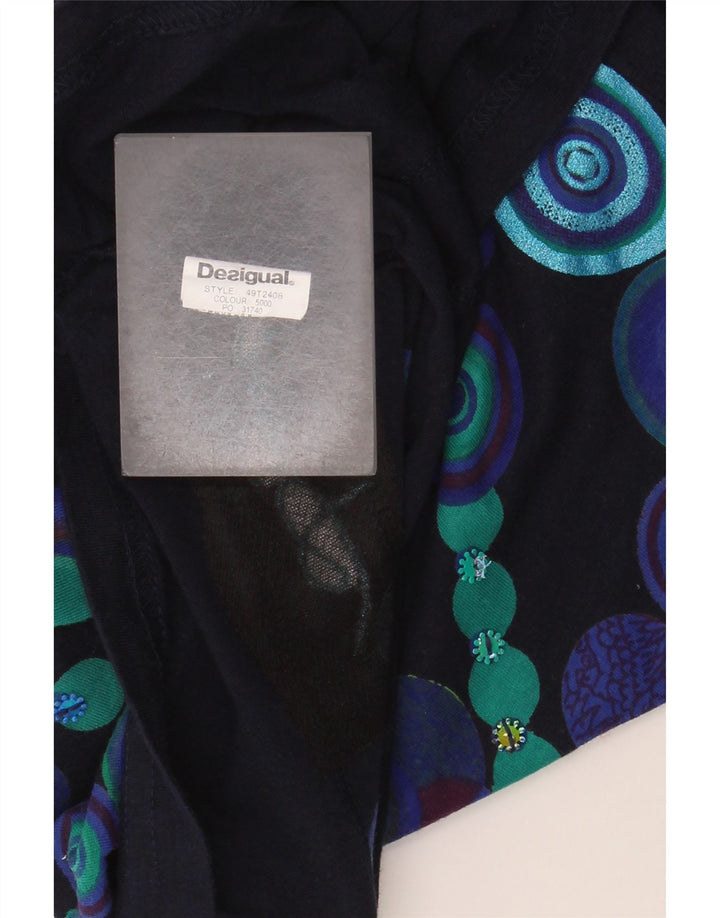 Desigual Womens Graphic Top Langarm UK 14 Medium Navy Blue Floral