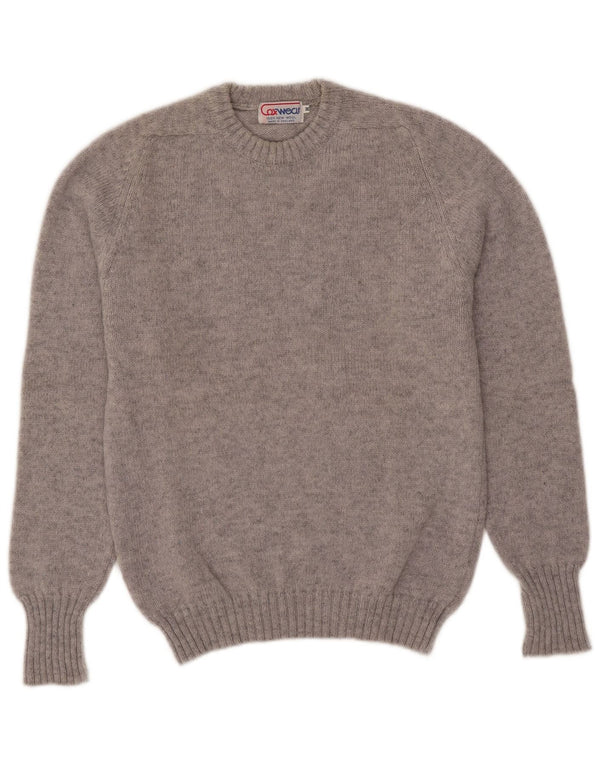 Vintage Mens Crew Neck Jumper Sweater Medium Grey Wool