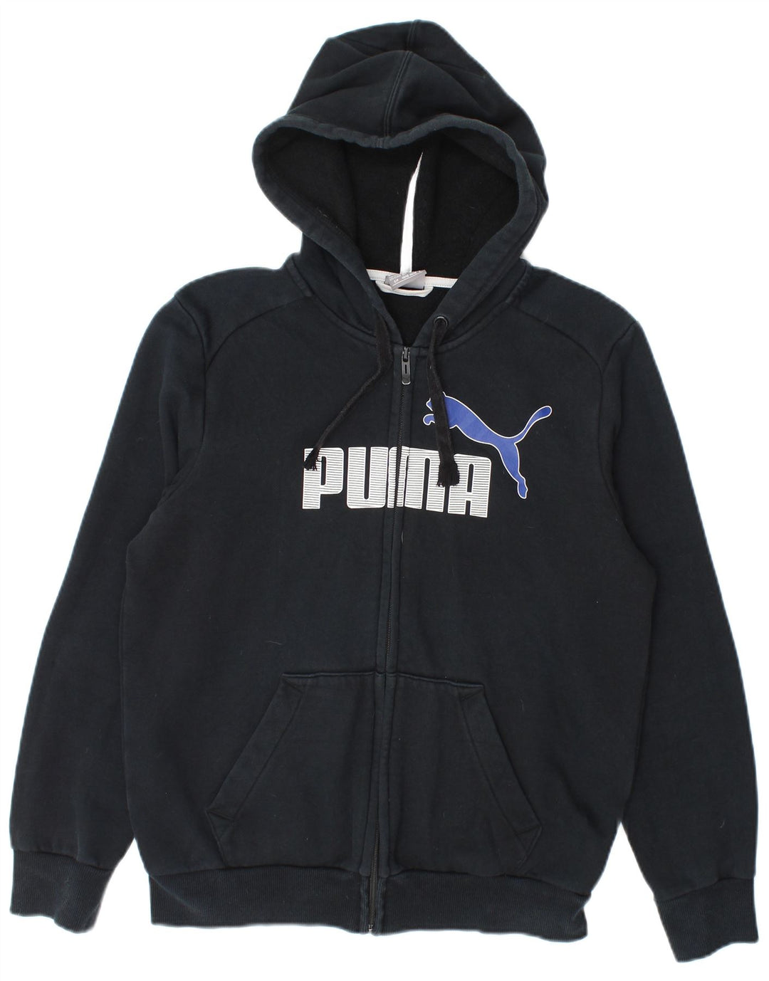 Puma Herren-Kapuzenpullover mit grafischem Reißverschluss, Größe S, schwarze Baumwolle